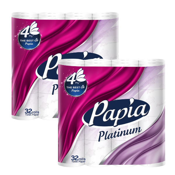 2 x Papia Platinum 4ply Toilet Paper 32 Rolls