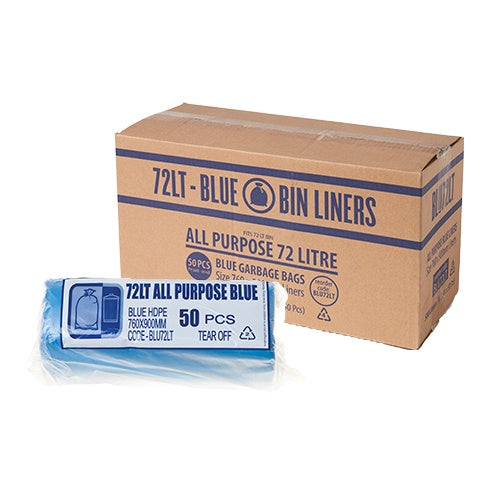 Bundle All Purpose - Garbage Bags - 72L Blue Hdpe Bin Liners 5x50pcs