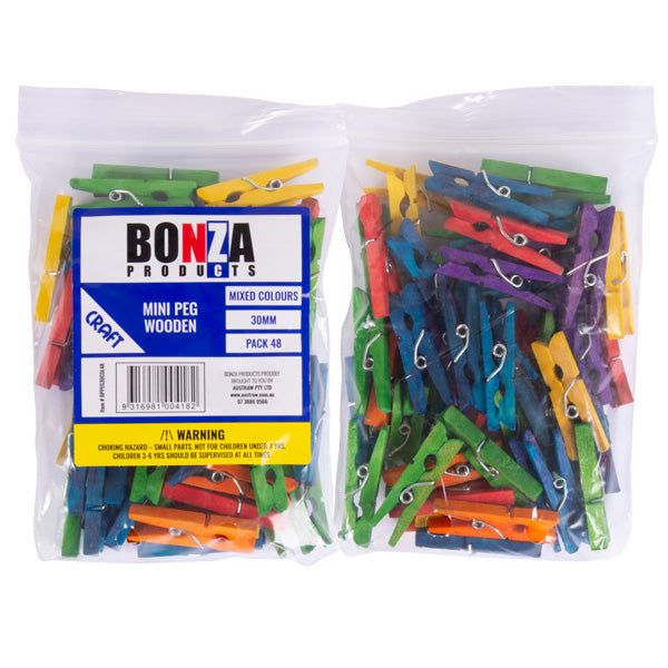 Bonza Mix Colours Mini Peg Wooden 30mm 2304pcs