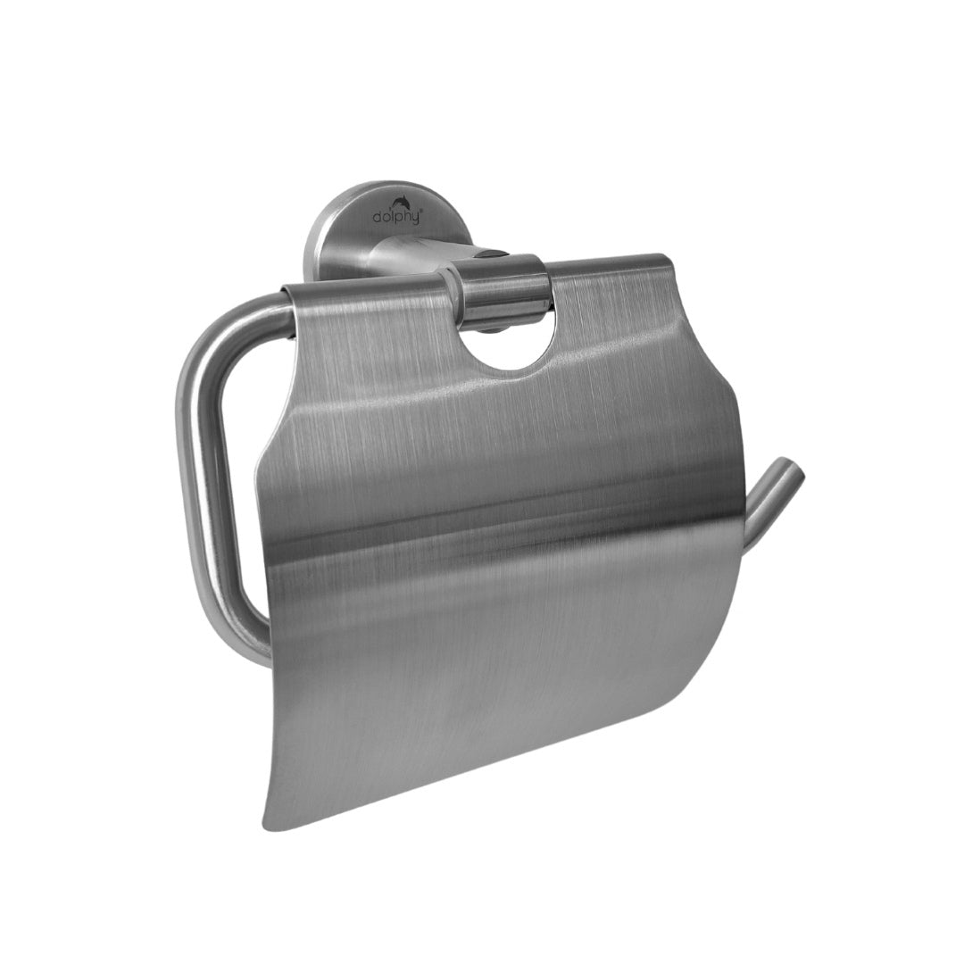 Dolphy Stainless Steel Brushed Toilet Roll Holder with Cover