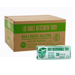Kitchen Tidy - Bin Liners - 36L Degradable Green Bin Bags 690 X 570 Mm 50pcs