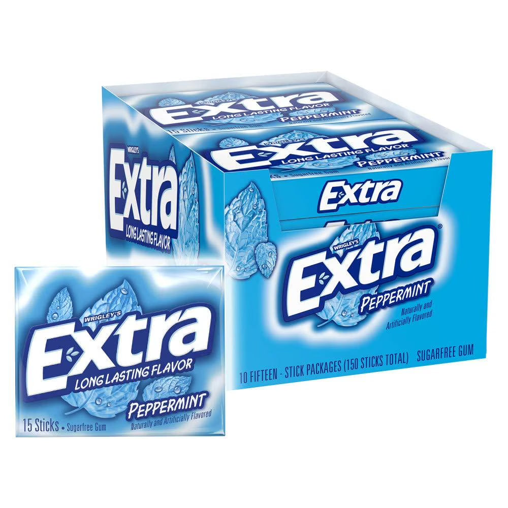 Wrigley's - Extra - Peppermint Chewing Gum 15 Sticks x 10 Pack