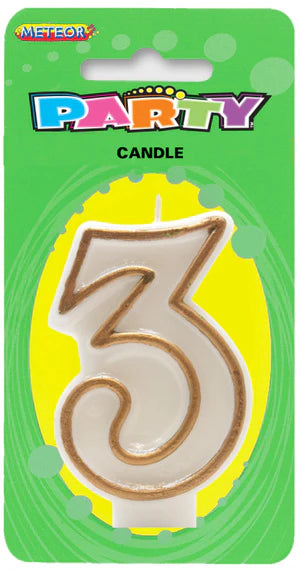 Meteor Party - Numeral Candle 3 Gold