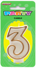 Meteor Party - Numeral Candle 3 Gold