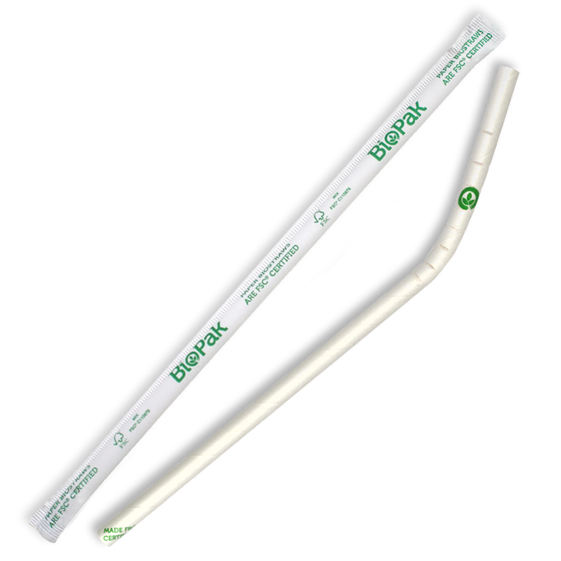 Biopak 6mm Regular Bendy White BioStraw Individually Wrapped 2500pcs
