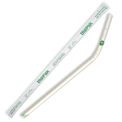 Biopak 6mm Regular Bendy White BioStraw Individually Wrapped 2500pcs
