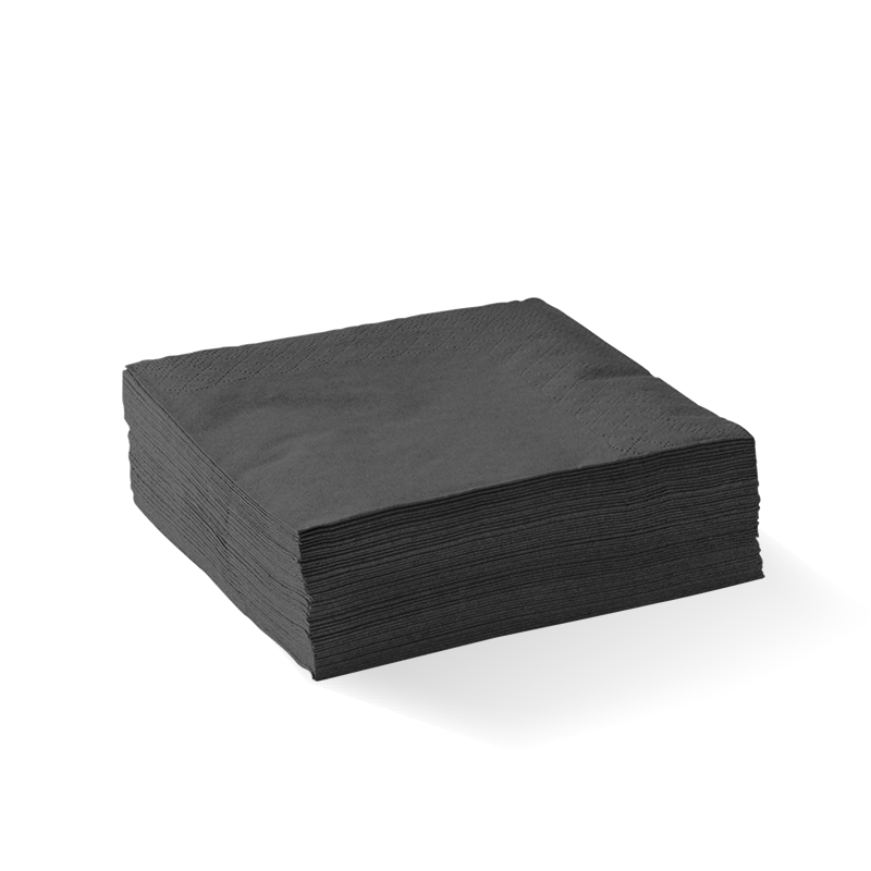 Biopak 2 Ply Black Corner Embossed Cocktail BioNapkin 2000pcs