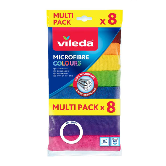 Mixed coloured M/F Cloths 8 Pk – 36 × 36 cm