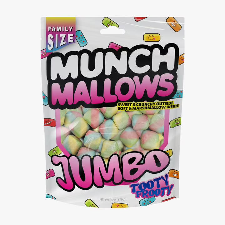 Munch Mallows Sweet & Crunchy Jumbo Tutti Frooty Family Size 200g * 12 Pack