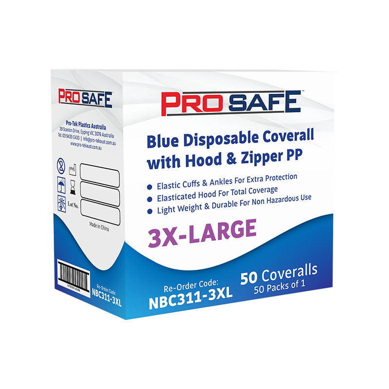 ProSafe Blue Disposable Coverall With Hood & Zipper PP 3XL 50pcs