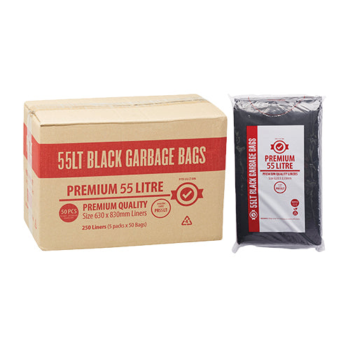 Bundle Premium Garbage Bag Black Bin Liner 55L 5x50pcs