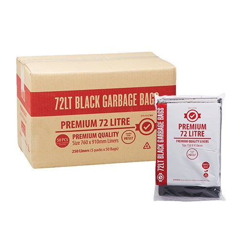 Premium - Garbage Bag - Black Bin Liner 72L 760x910mm 50pcs