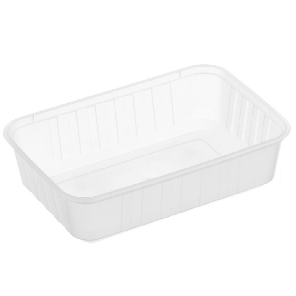 Genfac Ribbed Rectangle Plastic Container Natural 750ml