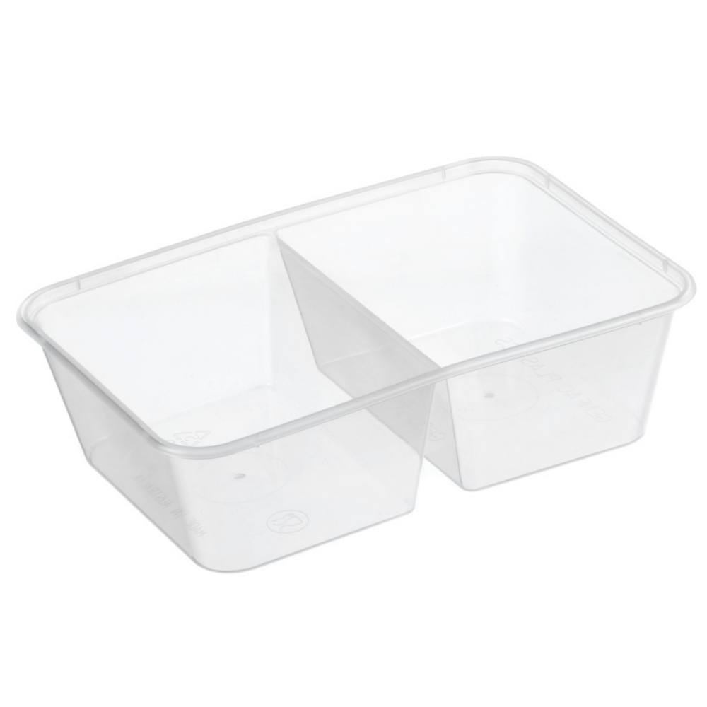 Genfac Rectangle Plastic Container 2 Compartment Natural 650ml
