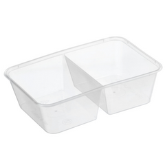 Genfac Rectangle Plastic Container 2 Compartment Natural 650ml