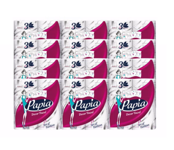 12 x Papia 3ply Kitchen Towels Printed 2 Pack