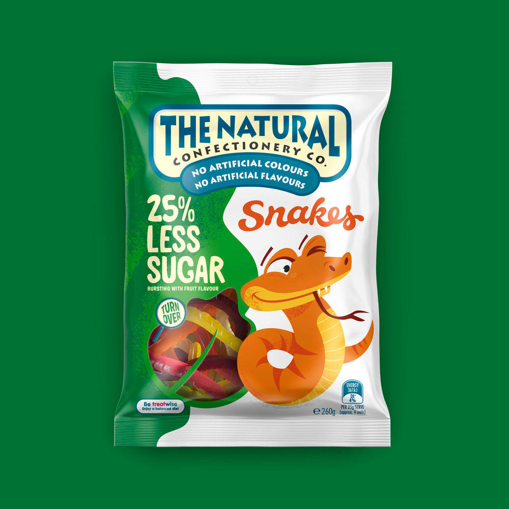 The Natural Confectionary Co 25% Less sugar Snakes 230g x16