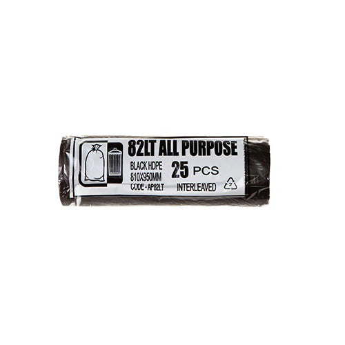 All Purpose - Garbage Bags - 82L Black Hdpe Bin Liners 25pcs