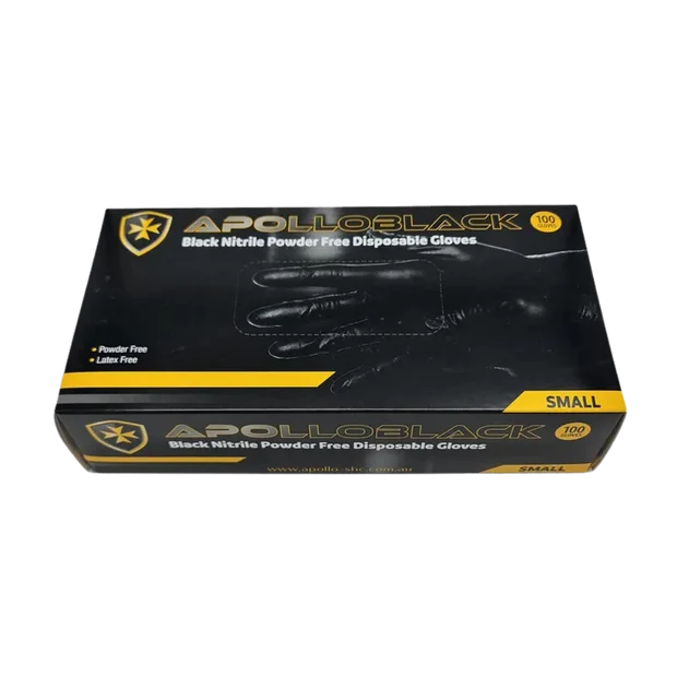 Apolio Heavy Duty 6g Black Nitrile Gloves Powder Free Small