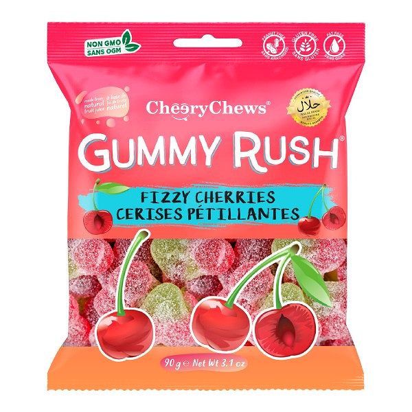 Gummy Rush Fizzy Cherry Bag 90g * 12 Pack