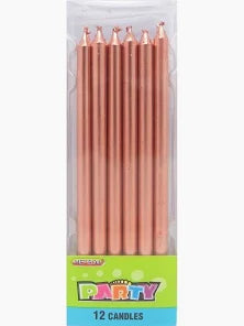 Party Makers - Metalic Candle with Holder 12pc - Rose Gold