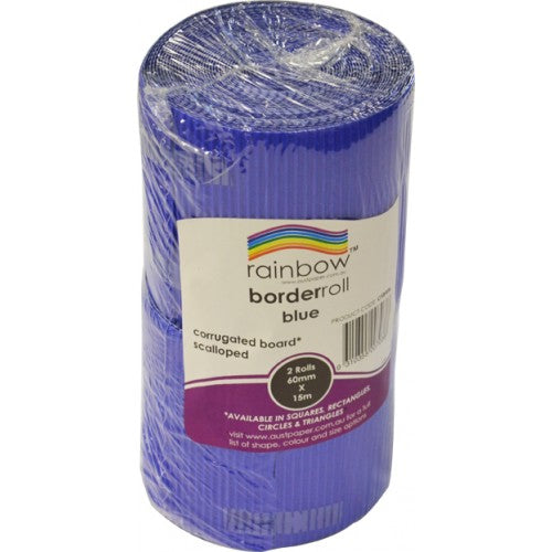 Rainbow Metallic Corrugated Scalloped Border Roll 60m X 15m (A Total Of 15m Once Split) Blue.