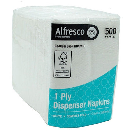 Bundle Alfresco White dispenser Napkin 1ply 10pk x 500pcs