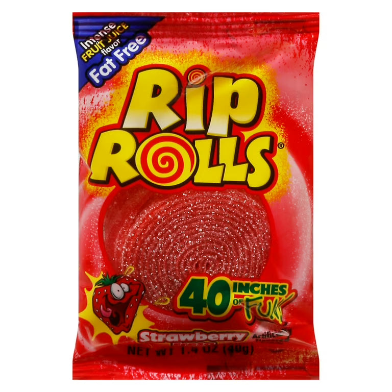 Rip Rolls Sour Candy Belt - Strawberry 40g * 24 Pack
