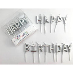 Party Makers - Happy Birth Day Metalic Candle Silver Set