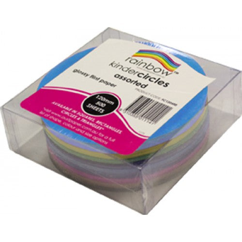 Rainbow Premium Glossy Paper Kinder Circles 84GSM Single Sided 120mm 500 Sheets Per PVC Box Assorted