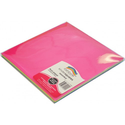Rainbow Premium Fluro Paper Squares 85GSM Single Sided 250mm 100 Sheets Per PVC Box Assorted