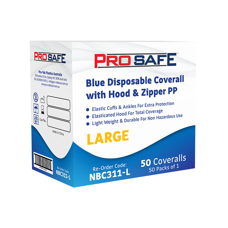 ProSafe Blue Disposable Coverall With Hood & Zipper PP Large 50pcs