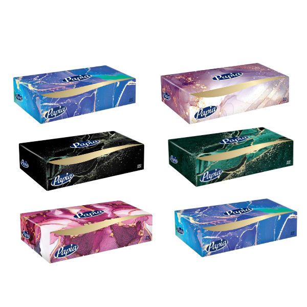 24 x Papia Marble Facial Tissue Assorted 2ply 100 Sheets