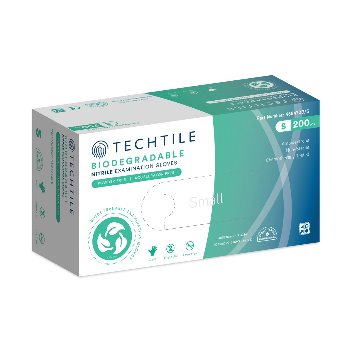 Techtile Biodegradable Examination Nitrile Gloves Powder Free Blue Small