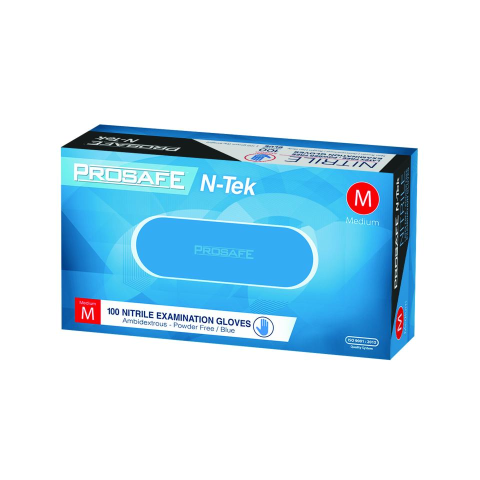 Prosafe N-tek Nitrile Gloves Powder Free Blue Medium 100pcs Past Exp