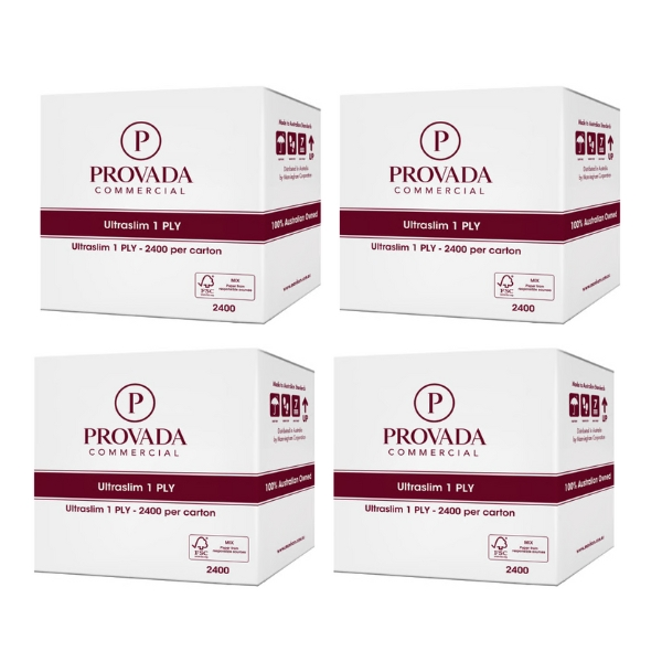 4 x Provada Commercial Ultraslim Hand Towel Virgin 1ply 2400pcs