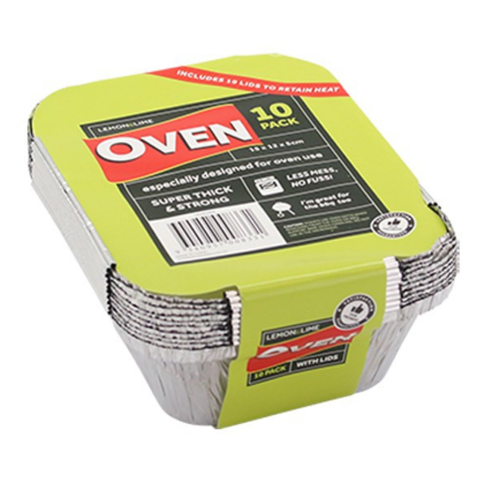 Lemon & Lime Foil Tray with Lids 15x12x4.5cm 10 Pack