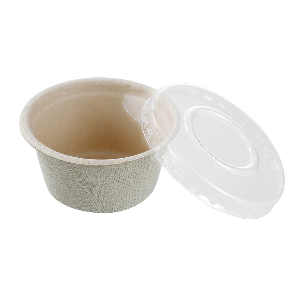 Lemon & Lime Eco Sugarcane Sauce Container & Plastic Lids 60ml 20 Pack Natural