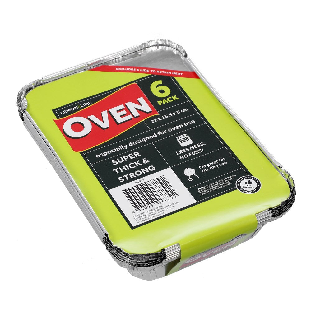 Lemon & Lime Foil Tray with Lids 22×15.5x5cm 6 Pack