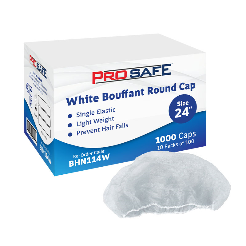 ProSafe White Bouffant Round Cap Hair Net 24” 1000pcs