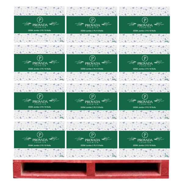 60 x Provada Premium Jumbo Toilet Rolls 2ply 300m x 8 Rolls