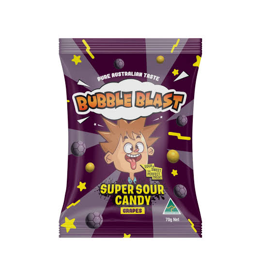 Bubble Blast Super Sour Grape Bag 70g * 12 Pack