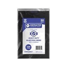 Contractor - Garbage Bags - HDPE Black Bin Liners 120L 900 x 1100mm 50pcs