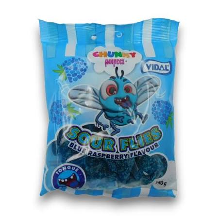 Chunky Funkeez Sour Flies Blue Raspberry Bag 140g * 12 Pack