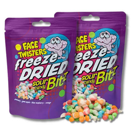 Face Twisters Freeze Dried Sour Candy Bitz - 4 Sour Fruity Flavors 20g * 12 Pack
