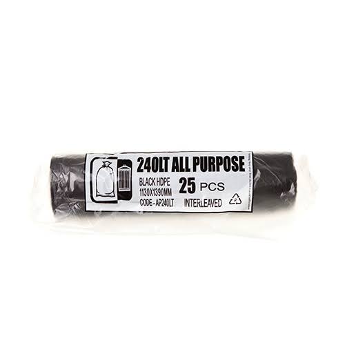 All Purpose - Garbage Bags - Black Hdpe Bin Liners 240L 25pcs