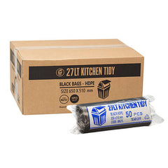 Kitchen Tidy - Bin Liners - 27L Hdpe Black Bin Bag 50pcs