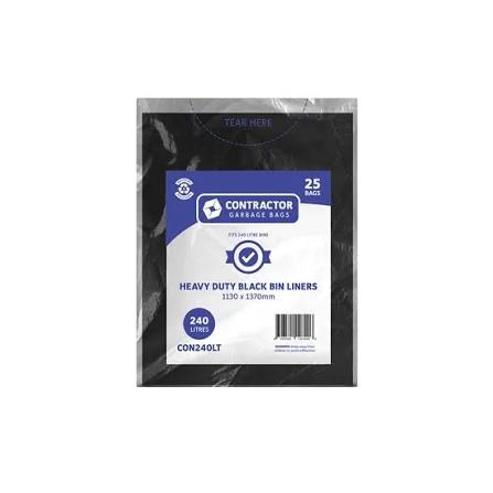 Contractor - Garbage Bags - HD Black Bin Liners 240L  1130x1390mm 25pcs