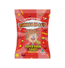Bubble Blast Super Sour Strawberry Bag 70g * 12 Pack