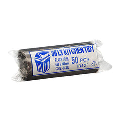 Kitchen Tidy - Bin Liners - 36L HDPE Black Bin Bag 50pcs